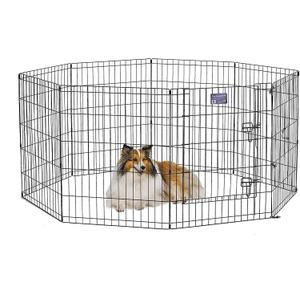 MidWest Homes for Pets 30-Inch Exercise Pen, for Indoor and Outdoor Use, 16 Sq Feet of Play, Single Door Folding Dog Pen, with Large Door Opening & Secure Latch, Easy to Set Up, Foldable Dog Playpen