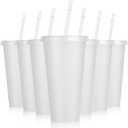 Hooqict 7 Pack Reusable Plastic Cups with Lids and Straws 24oz Tumbler Water Iced Coffee Cups Smoothie Cold Drink Cups for Summer, Birthdays, Sleepover Party Supplies (Clear)