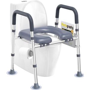HOMLAND Toilet Seat Risers for Seniors, Raised Toilet Seat with Handles & Padded Seat, Adjustable Height & Width, 400lb Elevated Toilet Seat for Elderly, Handicap, Fit Any Toilet, Blue