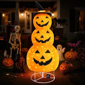 Halloween Pumpkin Decorations, Battery Operated Pre-Lit Collapsible Jack-o-Lantern with 100 LED & 8 Modes, Pop Up Pumpkin Decor for Indoor, Outdoor Yard, Party, Halloween Fall Holiday