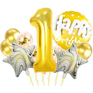Gold 1 Balloon Number 40 Inch, Foil Mylar Gold Balloons, One Balloons for 1st Birthday Decorations Girl Boy, One Balloon for Golden Birthday Party Decorations