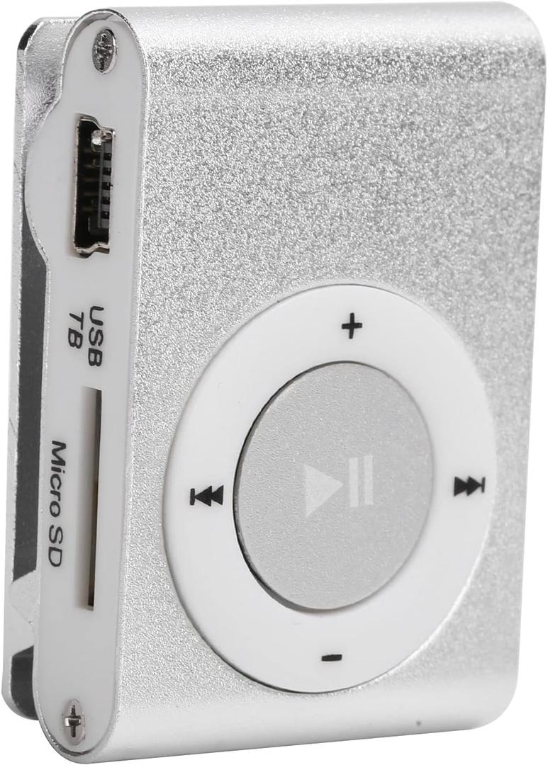 Mxzzand MP3 Player with Bluetooth Portable Music Player Mini MP3 Back Clip Player Durable with Memory Card and Cable(Silver)