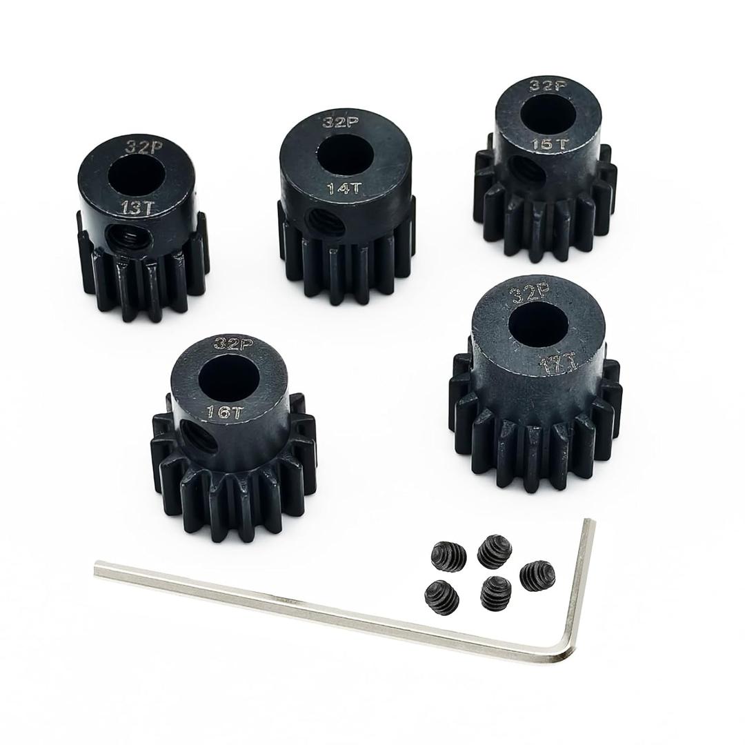 5-Pack Steel Metal 32P 5mm Pinion Motor Gear Sets 13T 14T 15T 16T 17T Compatible with HPI Kyosho Losi Axial Tamiya 1/8 1/10 RC Car Monster Truck Buggy