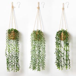 3 Pack Artificial Hanging Plants in Boho Handwoven Baskets for Living Room, Bedroom, Bathroom Wall Shelf Decor