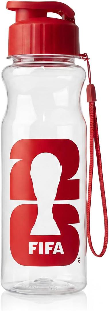 FIFA 2026 Sports Water Bottle, 550ml Clear Plastic Drinking Bottle with Leakproof Flip-Cap & Lanyard, BPA-Free Food-Grade Eco-Friendly Gym Bottle for Soccer Fans, Travel, Running (Red)