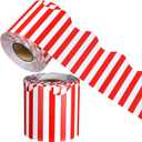 65 Feet Scalloped Bulletin Board Border for Classroom Self Stick Striped Popcorn Borders Wavy Line Border for Bulletin Cork Board Desk Classroom Party Supplies Decor(Red and White Stripes)