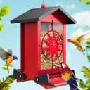 Squirrel Proof Bird Feeders for Outdoors, 5LBS Large Capacity Metal Wild Bird Feeder with Bilateral Weight-Activated Perches, Anti Squirrel Bird Feeders for Outside Finch, Cardinal, Blue Jay (Red)