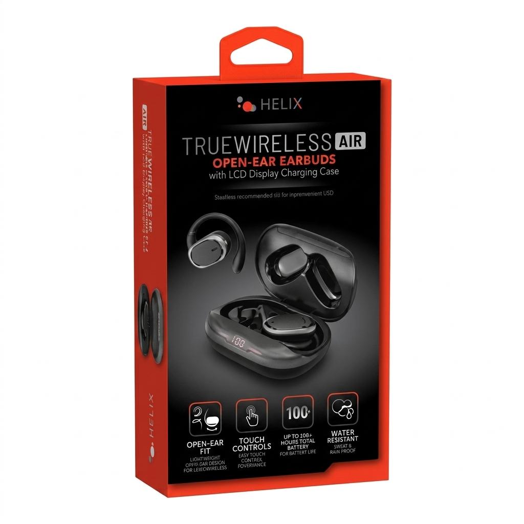 Helix True Wireless Air Open-Ear Earbuds with LCD Display Charging Case