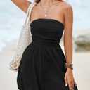 Wenrine Women's Sexy Strapless Summer Mini Dress Sleeveless Smocked A Lined Bubble Wedding Club Party Dress (S)