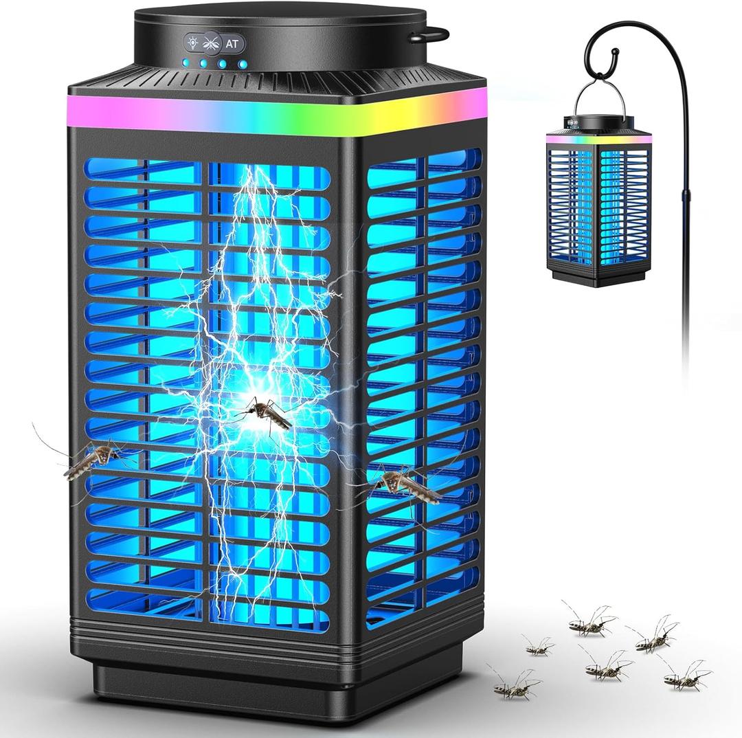 Bug Zapper Outdoor Cordless, 4200V Electric Mosquito Zapper with LED Blue Light, 3 in 1 Portable & Rechargeable Bug Zapper Outdoor Waterproof IP67, Wireless Hanging Fly Zapper for Patio Camping
