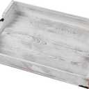 Large Wood Rectangular Serving Tray 20 x 14 Inch Rustic Wooden Ottoman Tray with Metal Handle and Wrapped Corners, Wood Coffee Table Tray Solid Pine Decorative Tray Whitewashed