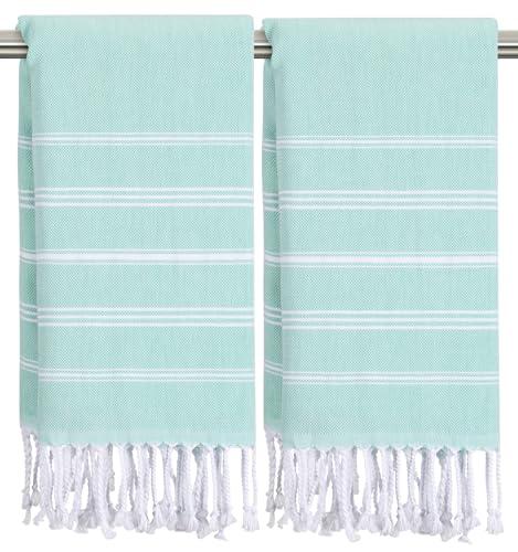 cabanana Hand Towels for Bathroom - 2-Pack, 20x30 Inch-100% Cotton, Turkish Bathroom Hand Towels, Super Absorbent & Quick-Dry Soft for Bath, Kitchen, Spa, Face, Hair, Dishcloth (Aqua)