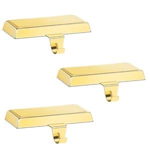 3pcs Gold Christmas Stocking Holders for Mantle Stocking Hangers Mantle Christmas Stocking Hanging Hooks Non-Slip Heavy Metal Mantel Stocking Holder for Shelf Fireplace Stair Xmas Party Decor