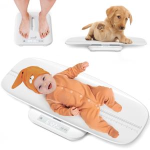Baby Scale, Multifunctional Baby Weight Scale, Pet Scale for Puppy, Cat, Adult Scale Up to 330lbs, Accurate Digital Scale with Hold Function, 27-inch Height Measurement, 5 Units, LED Screen (White)