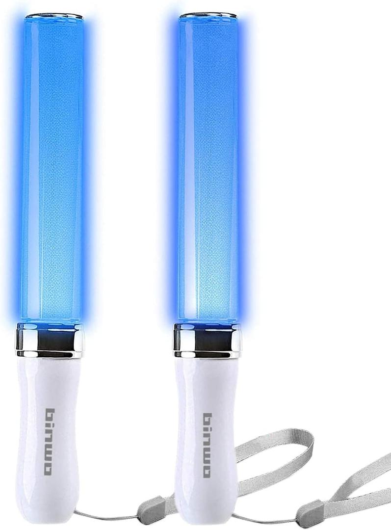 BINWO Reusable LED Glow Sticks(2Pack) with 15 Multicolor, Manual and Automatic Mode, Equipped with AAA Battery Powered LED Sticks, Concert Glowsticks, Raves, Emergency, (15+ Years Old)