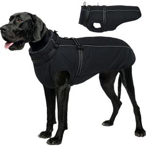 Lelepet Dog Coat for Large Dogs Waterproof Dog Jacket with Harness Built in Reflective Fleece Jacket with Zip Cold Weather Coats for Dogs Outdoor, Cozy Thermal Pet Snowsuit, Weimaraner, Black, XXL