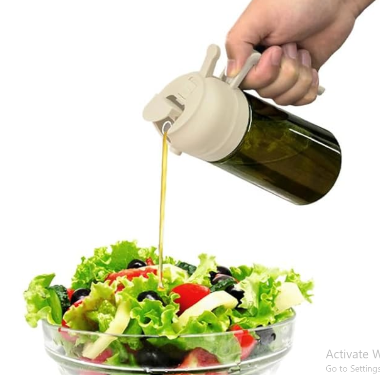  TPTAWAA Auto-Open Glass Oil Dispenser - 2-in-1 Spray & Pour, Large Capacity, Leak-Proof Design for Kitchen (New Model) (Green 470ml)