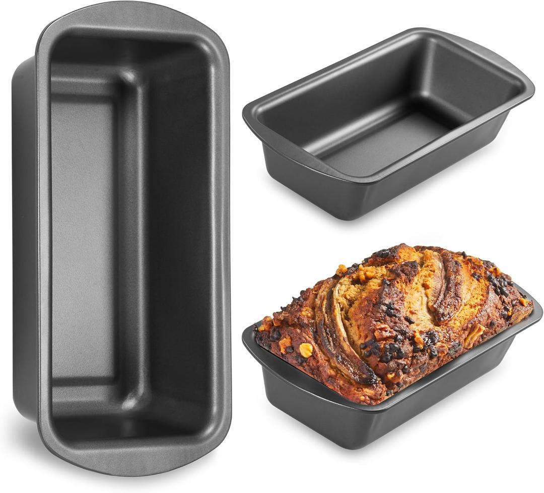 HONGBAKE 3 Pack Loaf Pan Set, 8.5 x 4.5 Inches With Wide Grips Nonstick Bread Tin, 1Lb Perfect for Homemade Baking, Grey (Gray)