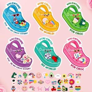 Hxezoc 24 Pieces Valentine's Day Cards Colorful Shoe Charms with Valentine's Cards Bulk, Valentine's School Classroom Exchange Gifts for Kids Valentine Prizes Supplies
