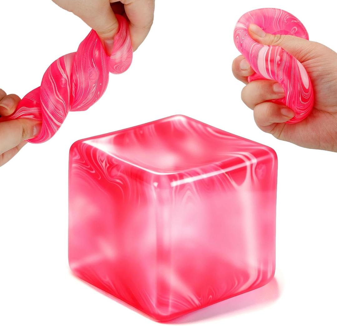 4 x Ice Cube Squishy, Slow Rising Square Shape Stress Balls for Adults(Pink) | Ice Cube Fidget Toys for Adults Sensory Toy for Anxiety Relief ADHD Office School Stocking Stuffer Classroom Prizes Gifts