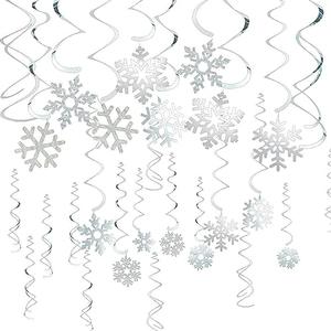 Sustainable Greetings Juvale Christmas Snowflake Swirl Decorations for Holiday Party Decor (Silver, 30 Pack) - Hanging Snowflake Decorations - Silver Party, set of 3 pack