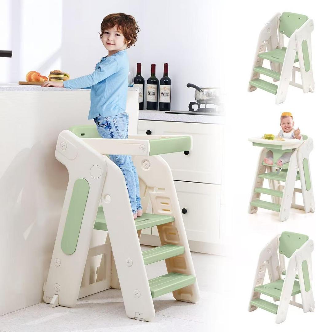 4-in-1 Kids Standing Tower for Counter, Convertible Highchair for Babies
