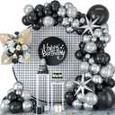Black Silver Balloon Garland Kit, Black Silver Balloon Arch Kit with Black and Metallic Silver Latex Balloons, Black and Silver Balloon Arch for Birthday Wedding Anniversary Graduation Party Supplies 