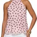BAIGRAM Women Sleeveless Polka Dot Mesh Halter Tank Backless Flowy Peplum Tops Tie Up Scarf Mock Neck Cami Summer Going Out (Pink, M)