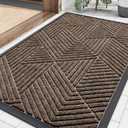 Smiry Front Door Mat Outside Entrance, Heavy Duty Sturdy Natural Rubber Doormat, Trap Dirt and Moisture, Easy Clean Low Profile Mats for Indoor Outdoor Entry, Irregular Triangle (29.5x17, Brown)