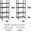 Golpart Small 5 Tier Shelves Storage Wire Shelving Unit Metal Shelf Adjustable Organizers Storage Shelving with Wheels for Bathroom Laundry Room Kitchen Pantry12D x 18W x 57.2H Black