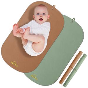 Portable Baby Diaper Changing Mat,Soft Faux Leather, Wipeable & Easy to Clean,for Home or Travel, Waterproof, with Storage Strap,Easily Put into Diaper Bag,30 x 17 in (Sage Green & Coffee)