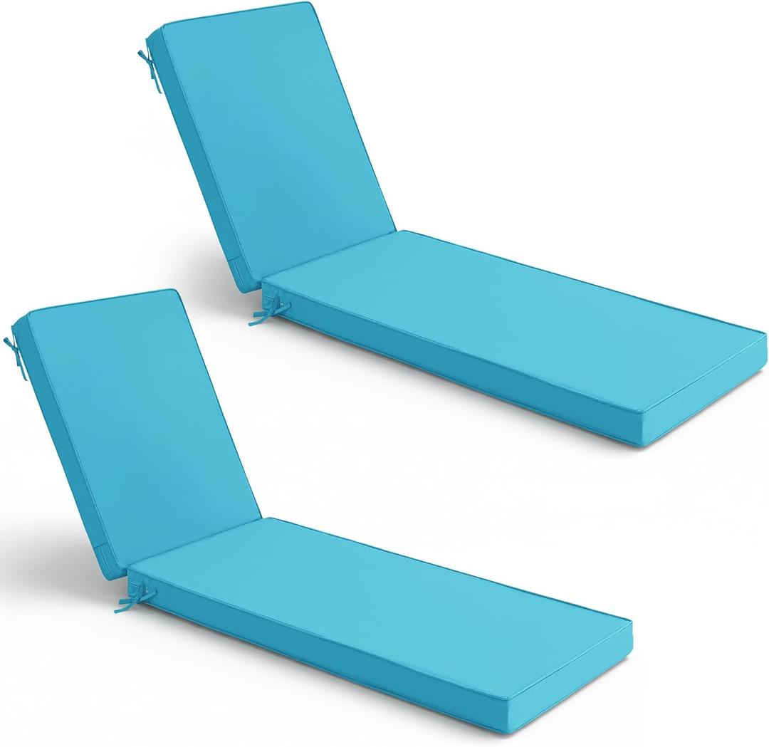 Summsun Chaise Lounge Cushions Outdoor Set of 2 - Waterproof and Fade Resistant Sun Lounger Replacement Cushions - Patio Lounger Pads with Removable Cover for Pool, Deck, Lawn, 72 x 21 x 3 Inch, Teal