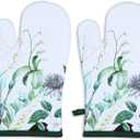 AMOUR INFINI Oven Mitts Set of 1 Quilted Liner with Hanging Loop Non Slip, Heat Resistant, Washable Reusable Oven Mitt (Floral Shrubs 7x13 Inches)
