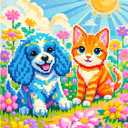 Cat and Dog 5D Diamond Painting Kit for AdultsPixel Style Puppy and Kitten Full Drill DIY Round Gem Art Diamond Art Kits Painting Crafts Ideal for Beginners and Home Wall Decor 12X16inch