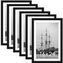 16x24 Picture Frame Set of 6, Black Poster Frame, Display Pictures 12 x 18 with Mat or 16x 24 Without Mat for Horizontal or Vertical Wall Mounting, Wall Gallery Frame for Artwork