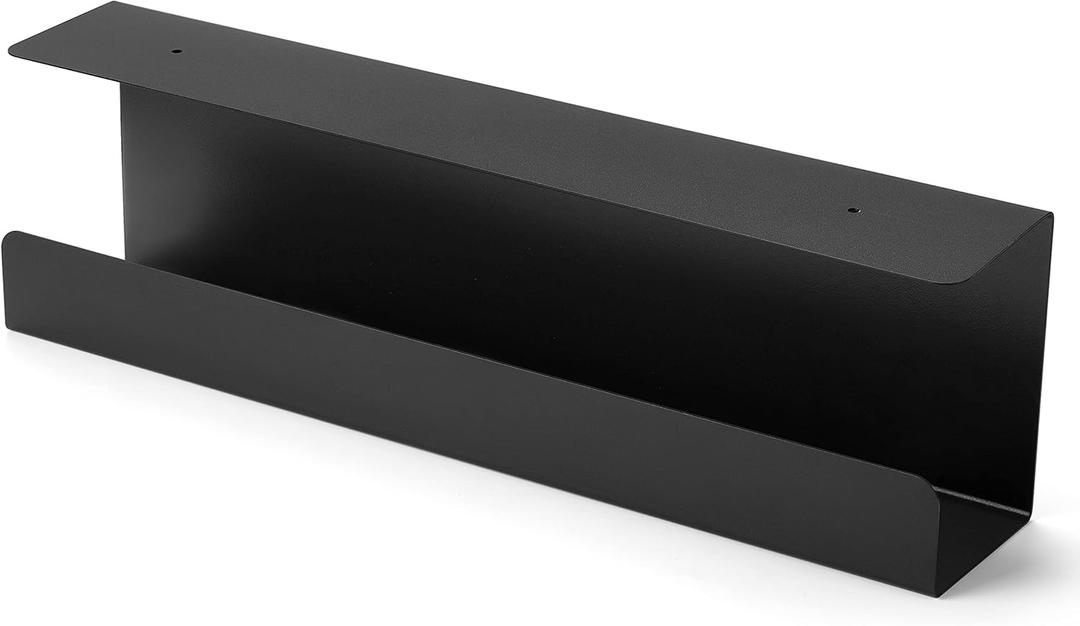 ZhiYo 16.5 Inch Sturdy Under Desk Cable Management Tray, Metal Cable Tray Under Desk, Black Table Management Basket, Wire Hider 1 Pack