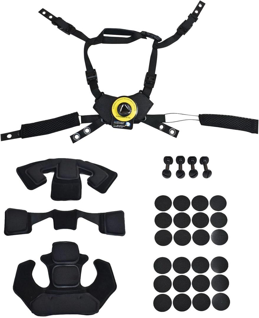 Combat Helmet Liner System Padding Kit and Chin Strap Adjustable Dial Suspension System with Bolts and Screws for Tactical Fast Mich Wendy Helmet (Black)