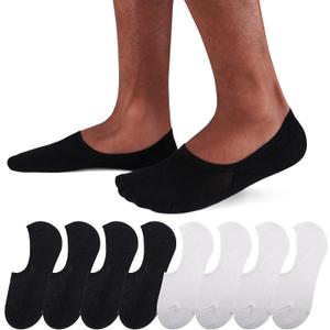 SIXDAYSOX No Show Socks Men 6/8 Pack Invisible Low Cut Non Slip Short Socks Size 5-11/10-13 (4 Pure White + 4 Pure Black)