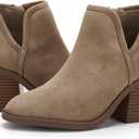 Womens Ankle Boots Chunky Stacked Heel Slip on Shoes Faux Suede Side Zipper Casual Western Booties 11