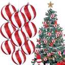 Liliful 12 Pieces 3.15 Inches Christmas Balls Ornaments Glitter Christmas Tree Decorations Plastic Painted Xmas Baubles Decorations for Xmas Swirl Hanging Ornaments Decor(White and Red)