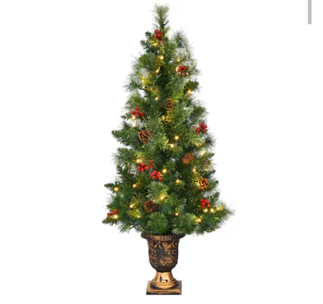  4-ft Pre-lit Slim Artificial Christmas Tree with White LED Lights