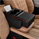 Zpana Car Center Console Armrest Pillow, Memory Foam Leather 4 in 1 Vehicle Arm Rest Cover with Tissue Box 2 Side Storage Bag Cup & Phone Holder, Auto Armrest Cushion, Universal Fit (Black/Red)