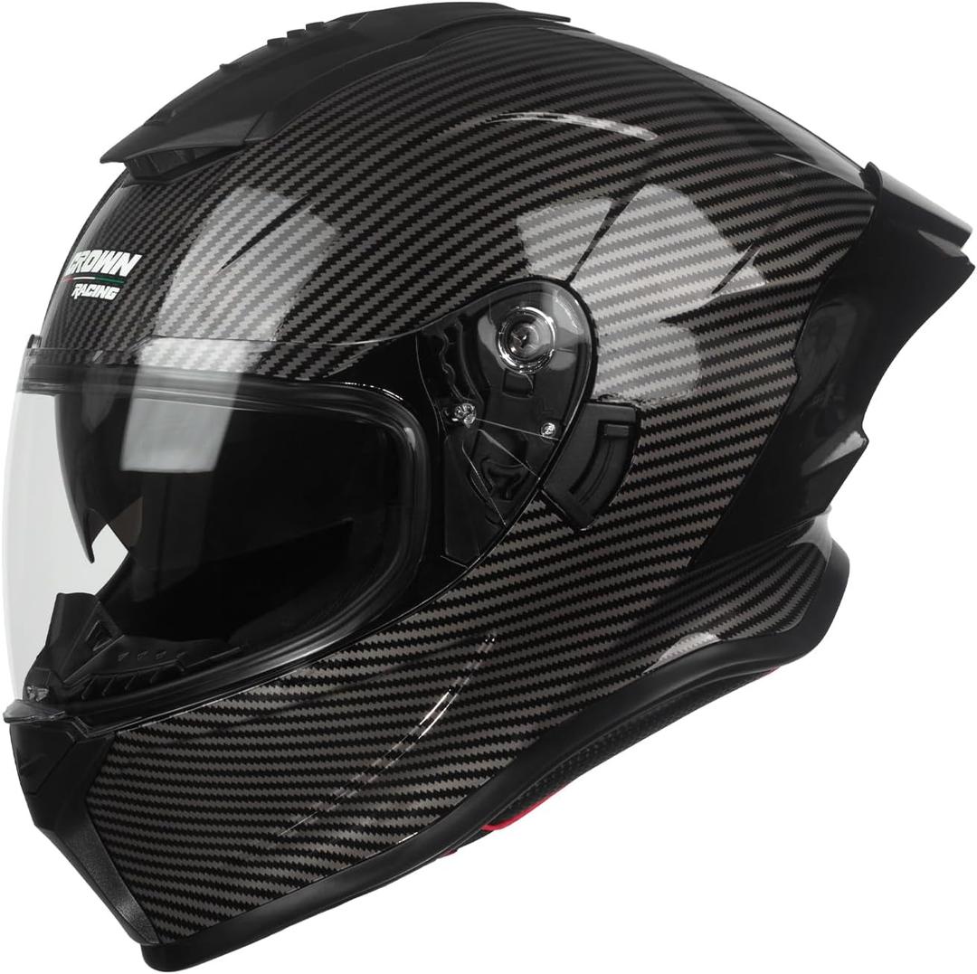 Compact Motorcycle Helmets, Full Face Motorcycle Street Bike Helmet, DOT Approved Model-LW600 Carbon Fiber Pattern, Size-XL
