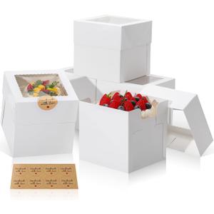 COTOPHER 5Pcs 6x6x6 Inches Mini Cake Boxes, Square Bakery Boxes with Window, Cake Containers for Pastries, Cookies, Chocolates, Cupcakes, Birthday Party Cake Decorating Supplies for Gift Giving