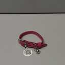 BRONZEDOG Leather Cat Collar with Removable Bells Non Breakaway Kitten QR Tag for Girl Boy (7" - 9" for Cats, Pink & Silver)