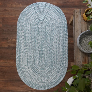 Farmdale Woven Tweed Reversible Braided 2X5 Runner Rug - Skylight Blue, Handcrafted in USA, Woven Texture, High Traffic, Entryway, Kitchen, Mudroom, Bed, Bath, Foyer, Porch - 2 FT X 5 FT Oval Runner