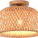 Capslpad Rattan Semi Flush Mount Ceiling Light,Bamboo Wicker Light Fixture,Handmade Boho Fixtures Ceiling,Farmhouse for Bedroom Nursery Hallway Corridor Passway