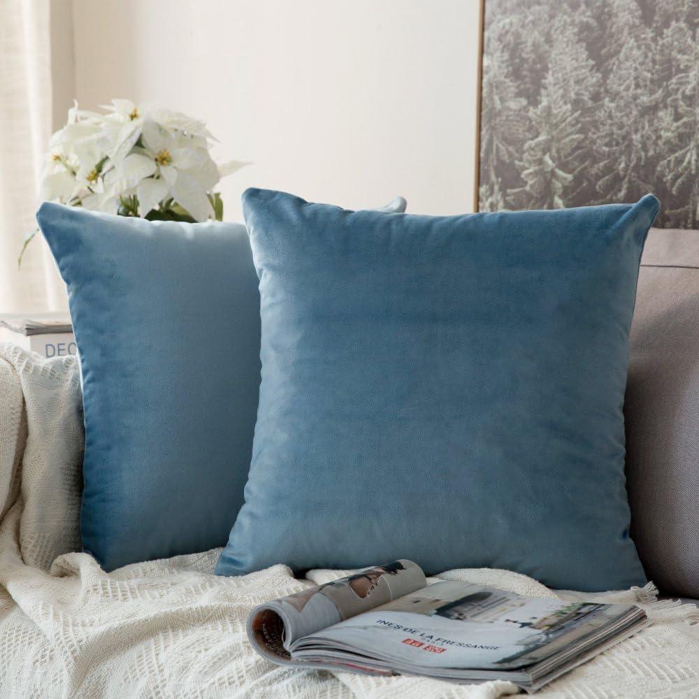 MIULEE Velvet Throw Pillow Covers 22x22 Inch, Pack of 2 - Light Blue, Soft Solid Decorative Pillow Covers Cushion Cases Modern Luxury Home Decor for Spring Couch Sofa Bedroom Livingroom