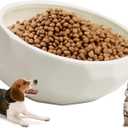 kathson Slanted Ceramic Dog Bowl Tilted 15 Cat Food Water Bowls Dish Animal Pet Comfort Feeding Bowls Heavy Weighted Feeder for Wet or Dry Food (White)