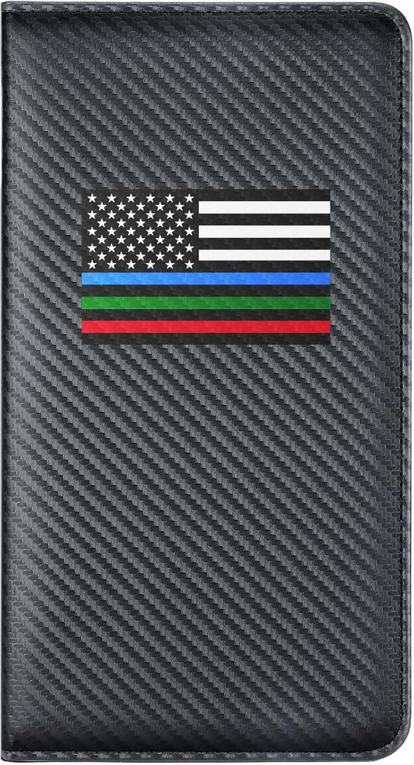 Giftguys Car Insurance and Registration Card Holder | for BMW Ford Tesla Cadillac All Cars | Store Cards, ID License & Essential Documents | Premium Leather with Magnetic Closure (Carbon Fiber+Multicolour Flag)